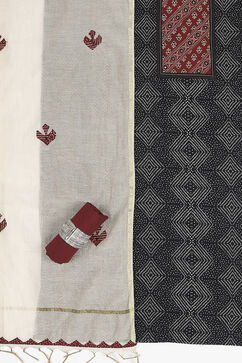 Black Cotton Blend Hand Block Print Unstitched Suit Set image number 1