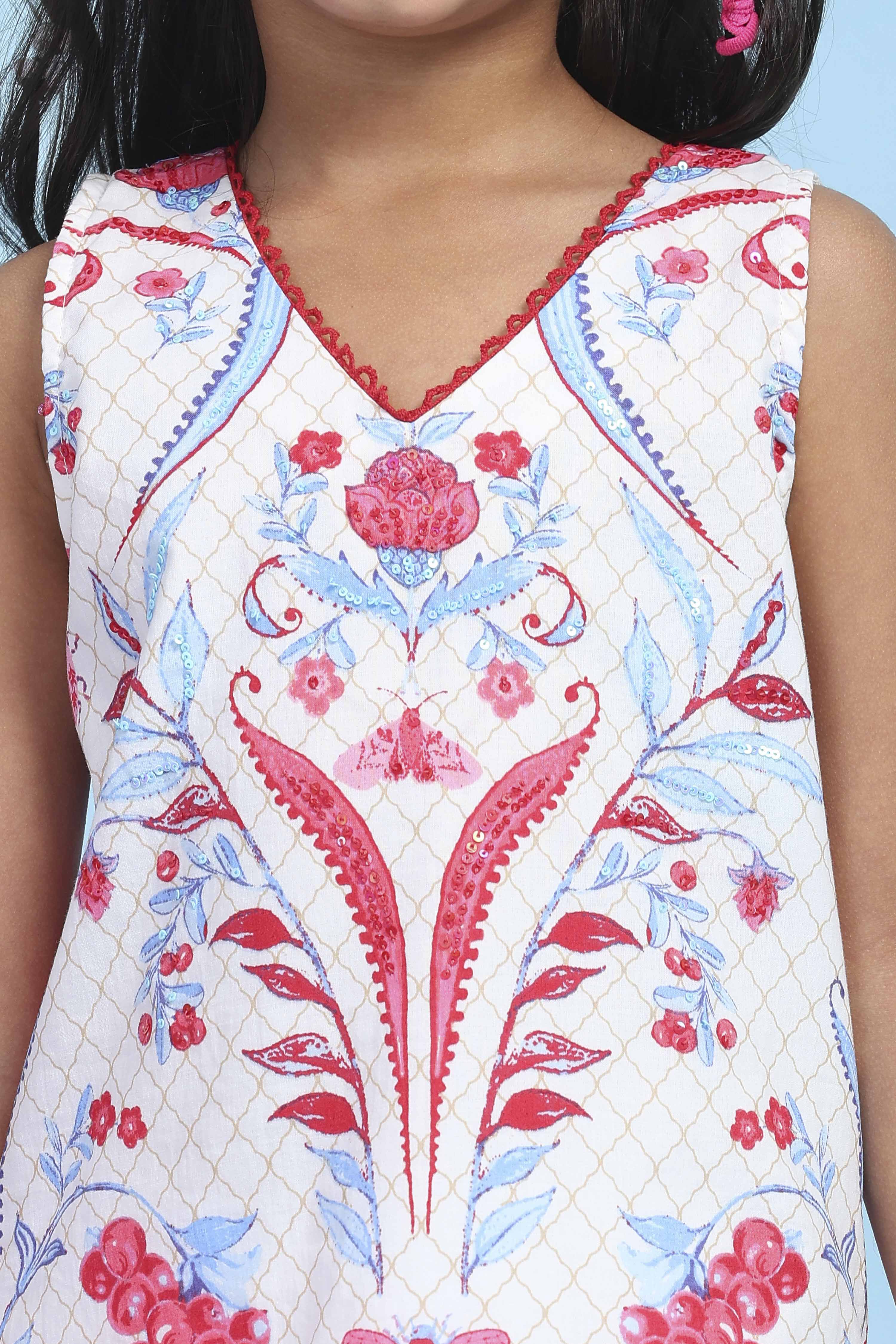 White Cotton Printed Straight Garara Suit Set image number 1