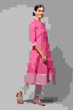 Pink Cotton Blend A-Line Printed Kurta image number 3