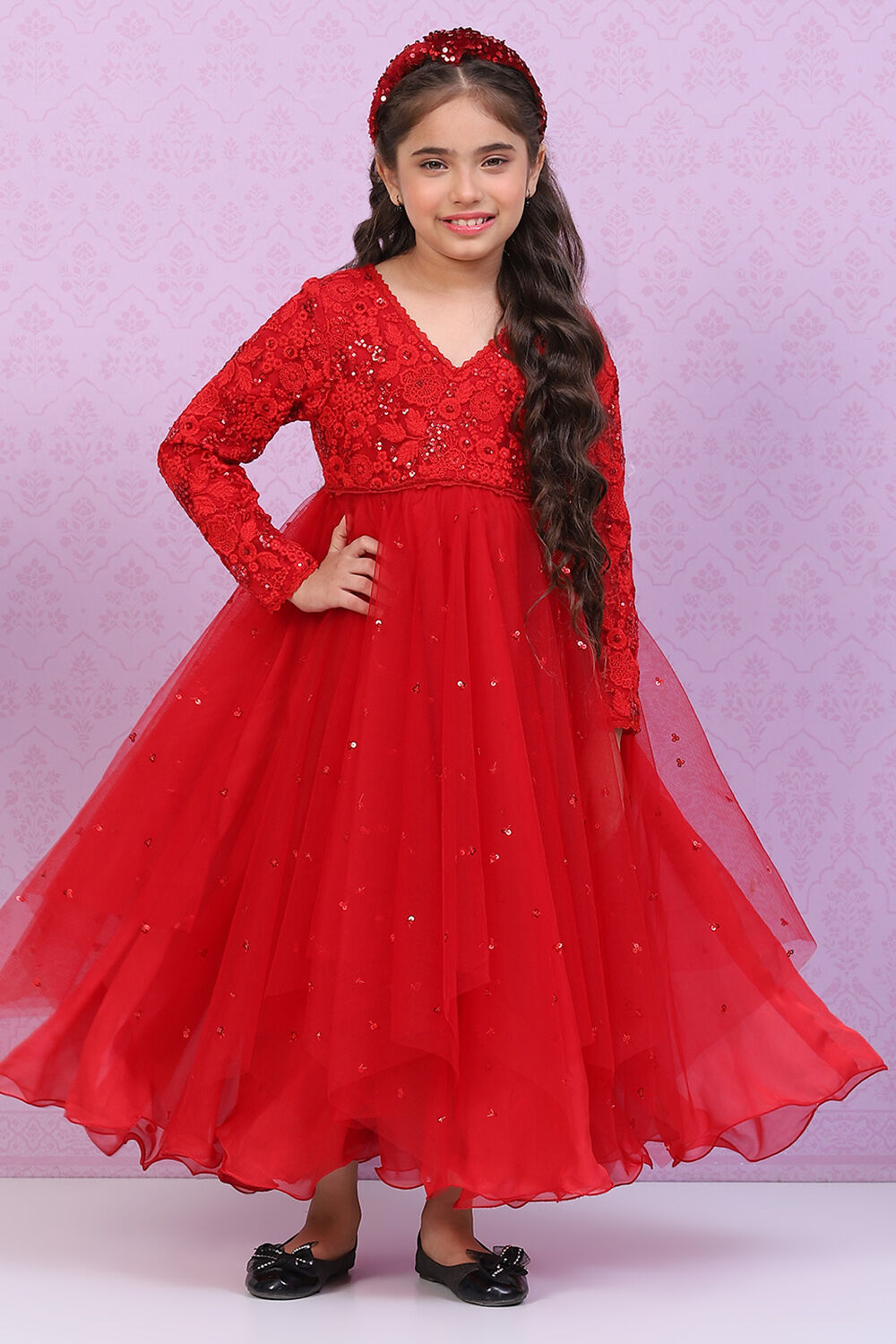 Buy Red Nylon Flared Gown Online at Biba India