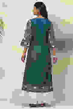 Teal Straight Viscose Kurta image number 4
