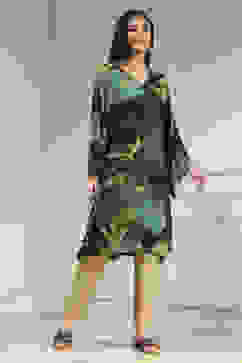 Charcoal Viscose Rayon A-Line Printed Kurta image number 4