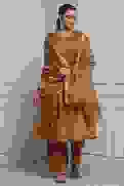 Copper Cotton Tissue Gathered Dyed Suit Set image number 0