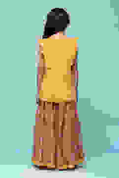 Orange Cotton Straight Printed Kurta Skirt Suit Set image number 4