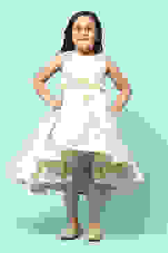 Beige Polyester Gathered Printed Dress image number 0