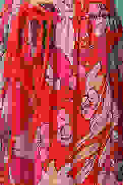 Red Polyester Gathered Printed Kurta Garara Suit Set image number 2