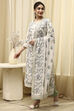 White Blue Cotton Blend Machine Embroidered Unstitched Suit Set image number 4