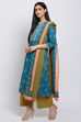 Teal Cotton Straight Kurta Palazzo Suit Set image number 2