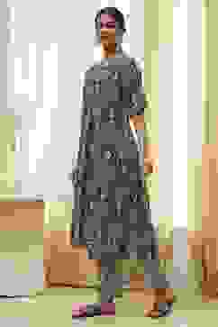 Black and Beige Printed Straight Kurta Set image number 3