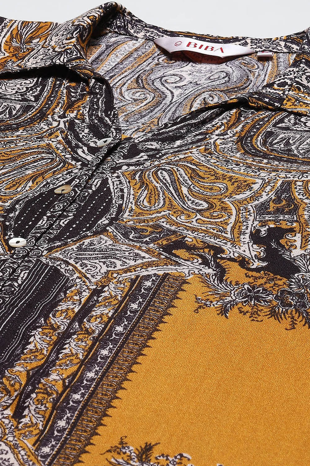 Mustard LIVA Straight Printed Shirt image number 1