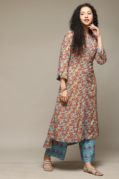 Sky Blue Rayon Straight Kurta Palazzo Suit Set image number 5
