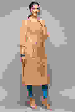 Orange Cotton Printed Straight Kurta image number 4