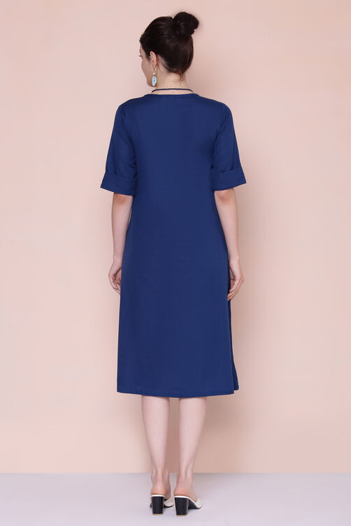 Mustard Cotton A-line Flax Solid Kurta Dress image number 4