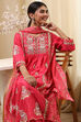 Coral-Red Silk Chanderi Gathered Suit Set image number 0