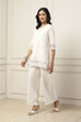 White Cotton Embroidered Schiffli Straight Suit Set image number 3