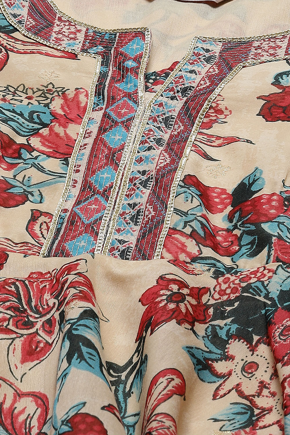 Mustard Poly Cotton Flared Fusion Printed Dress image number 1