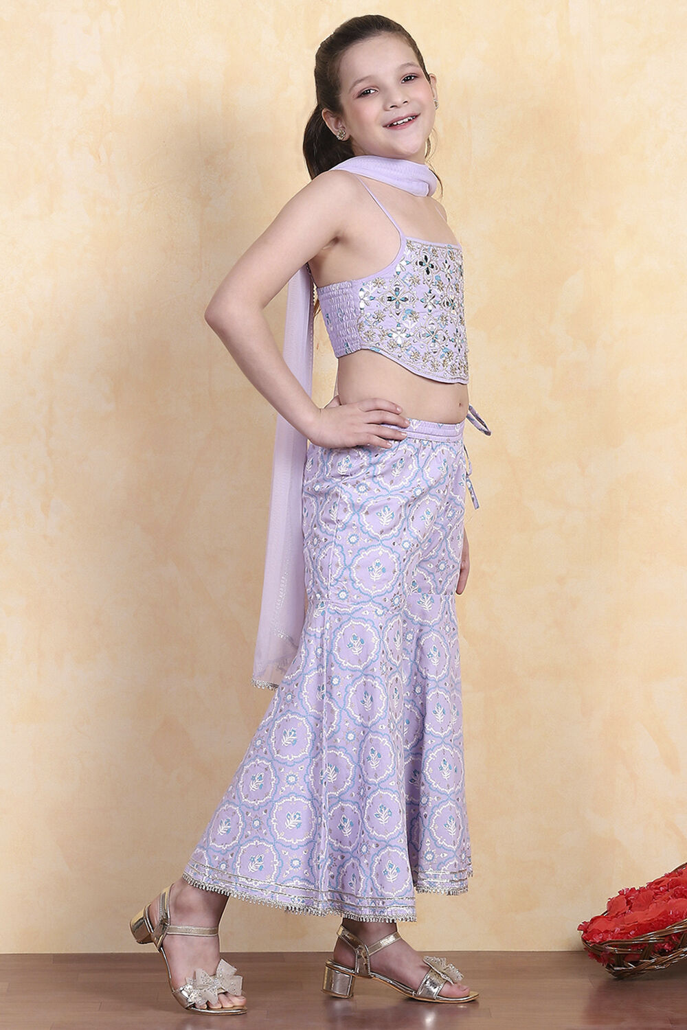 Lavender Cotton Strappy Blouse & Sharara Set image number 4