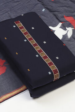 Navy Blue Cotton Unstitched Suit Set image number 5