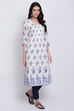 White Poly Cotton A-Line Kurta Slim Pant Suit Set image number 3