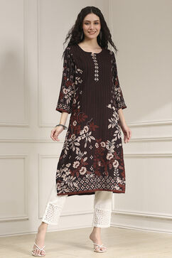Brown Printed Straight Kurta image number 5