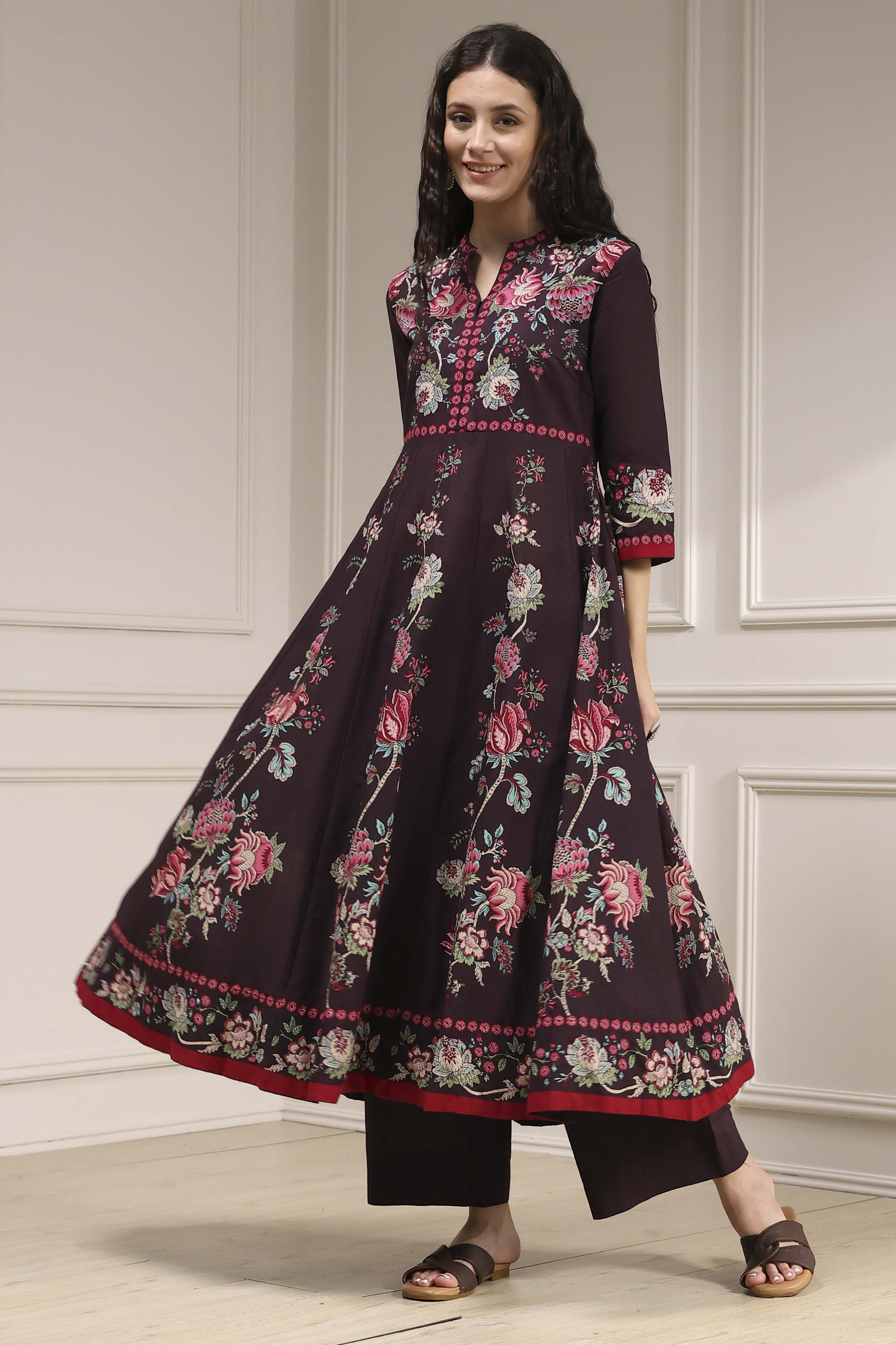 Blue Cotton Printed Anarkali Suit Set image number 6