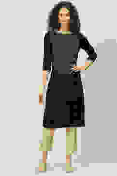 Green Velvet Straight Printed Kurta image number 0