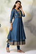 Blue Art Silk Anarkali Kurta Churidar Set image number 4