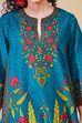 Teal Blue Cotton Printed Straight Kurta image number 1