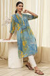 Blue Printed Pleated A-Line Kurta image number 0