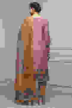 Brown Chanderi Blend Printed Embroidered Unstitched Suit Set image number 5