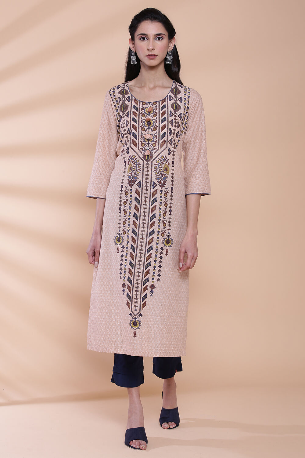 Peach Cotton Straight Kurta image number 0