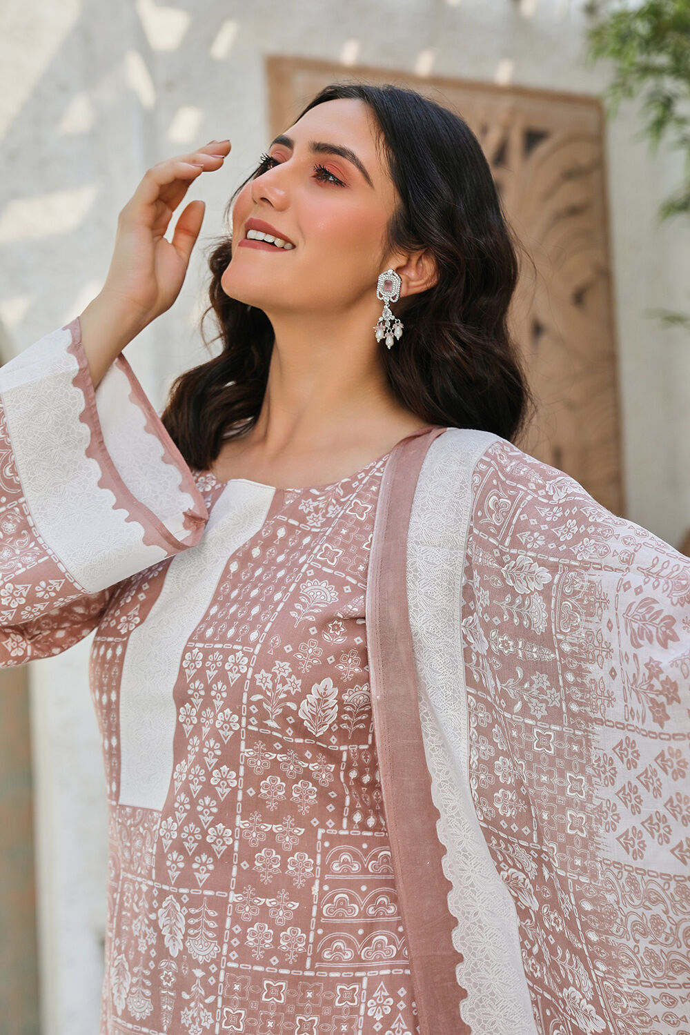 Mauve Cotton Blend Digital Print Unstitched Suit Set  image number 0