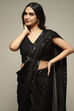 Black Silk Gathered Solid Kurta Suit Set image number 1
