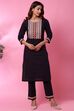 Black Cotton Straight Kurta Pant Suit Set image number 3