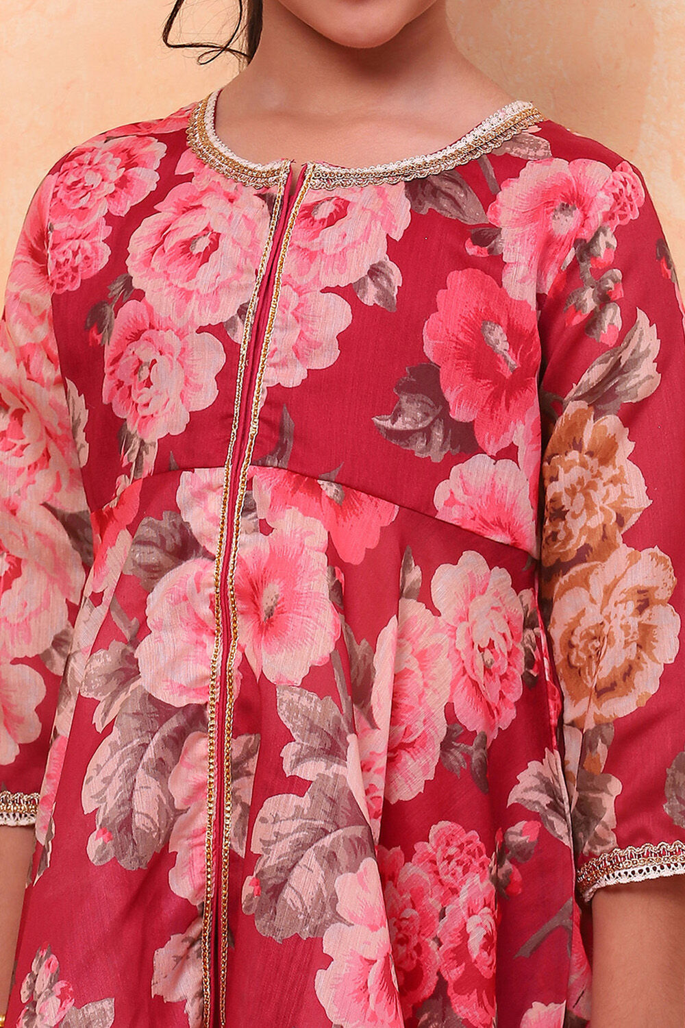 Pink Floral Printed Flared Festive Suit Set image number 1