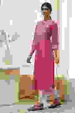 Pink Pure Cotton Printed Straight Kurta image number 2