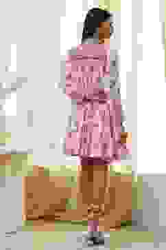 Peach-Colored Cotton  Floral Tiered Dress image number 3