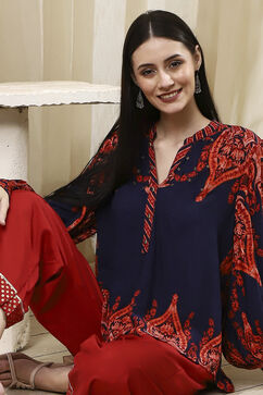 Blue Printed High-Low Top image number 6