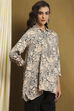Beige and Grey Cotton Printed Straight Short Kurta image number 4