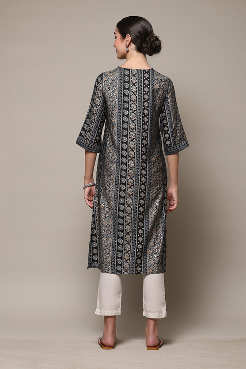 Brown Poly Viscose Straight Printed Kurta image number 4