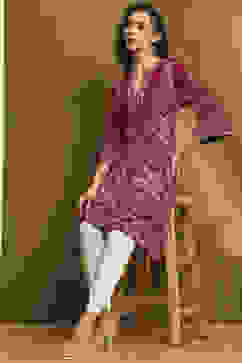 Maroon Jacquard Winter wear Straight Kurta image number 0