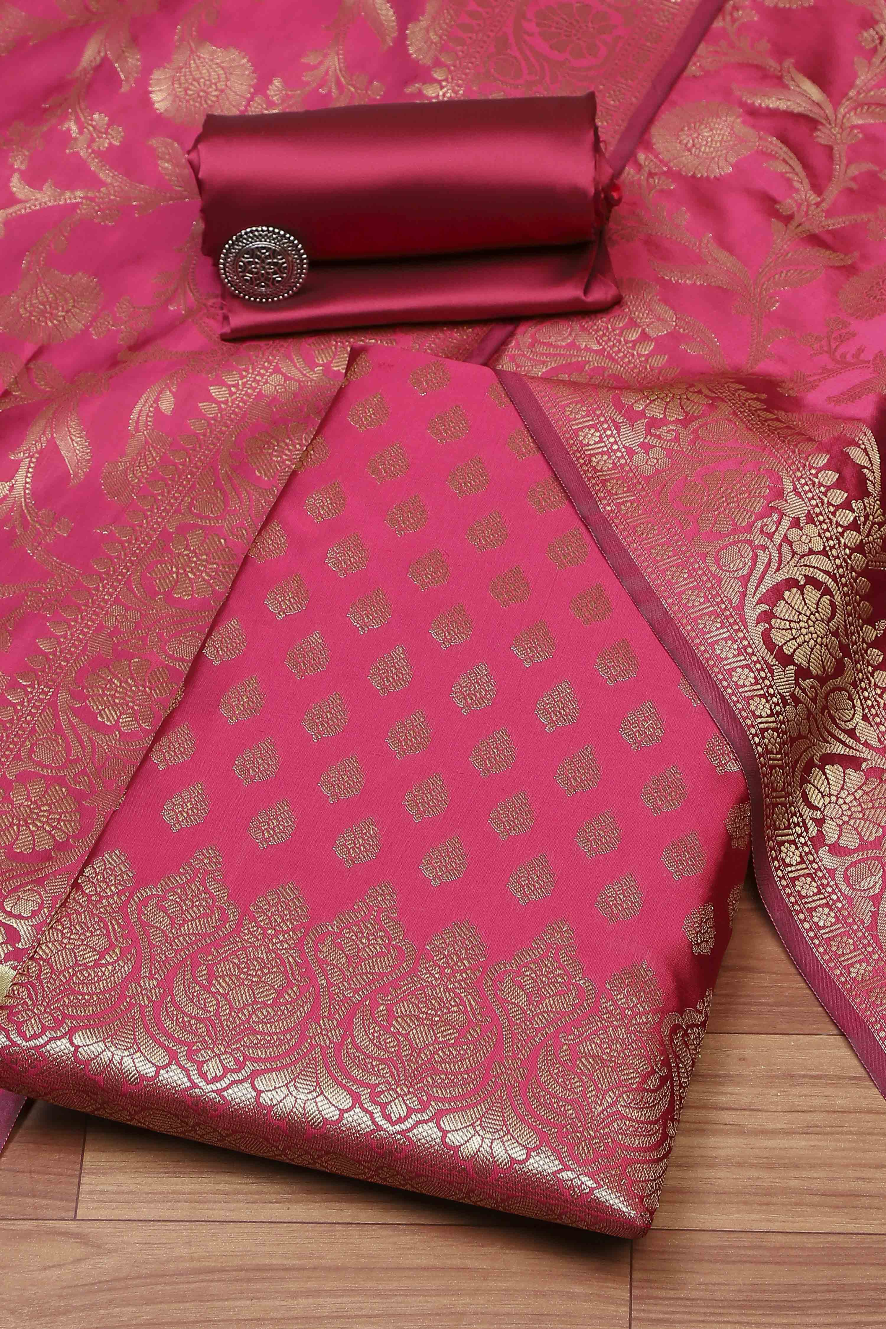 Rama Green Silk Unstitched Suit Set image number 0