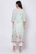 Mint Green Cotton A-Line Printed Kurta image number 4