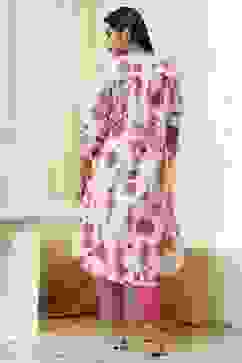 Ecru and Pink Printed Straight Kurta image number 3