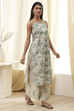 Green Cotton Floral Strappy Straight Kurta Set image number 5