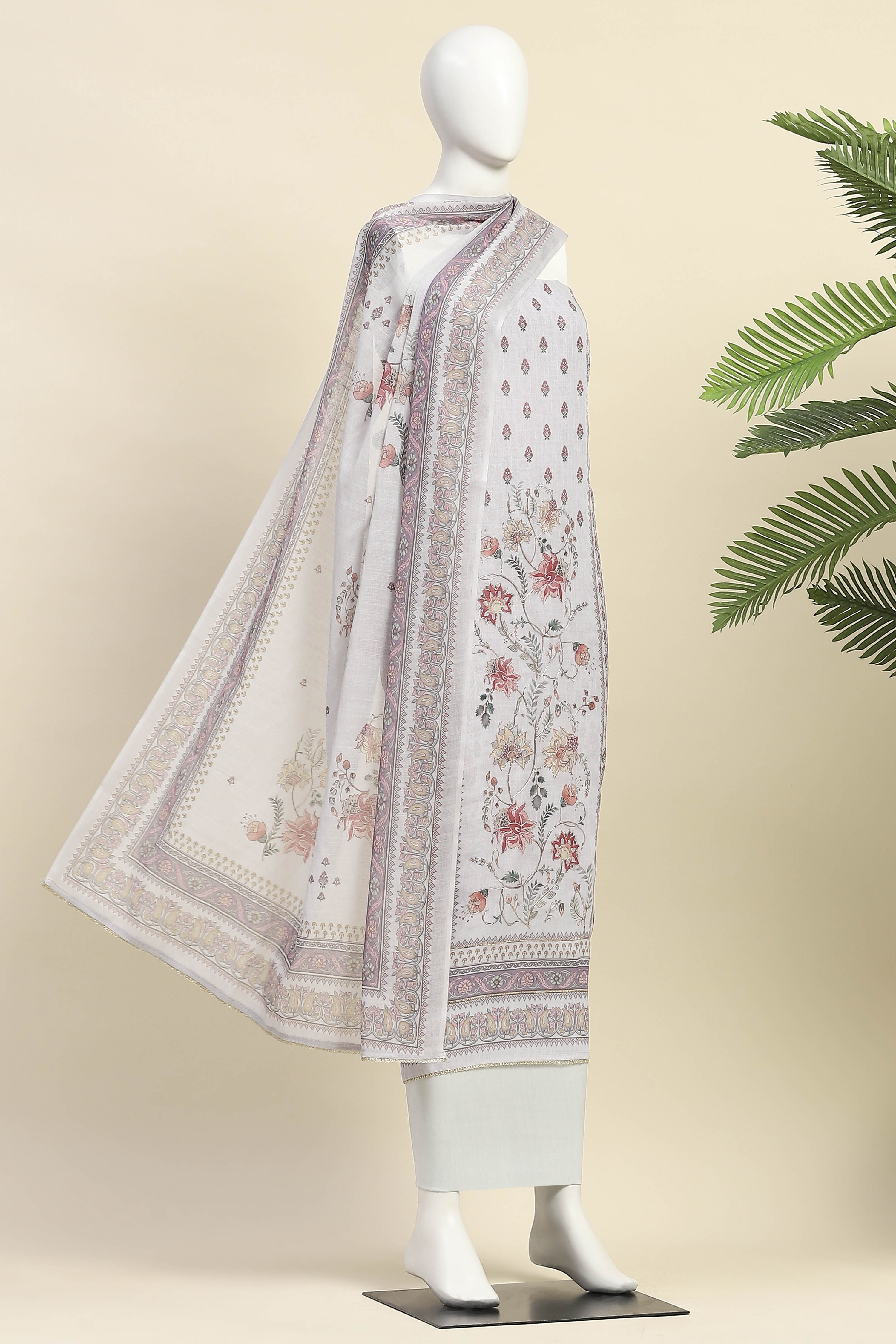 Peach Linen Unstitched Suit Set image number 4