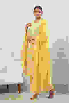 Yellow Viscose Blend Straight Suit Set image number 4