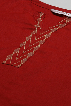 Red Cotton Blend Straight Kurta Palazzo Suit Set image number 1