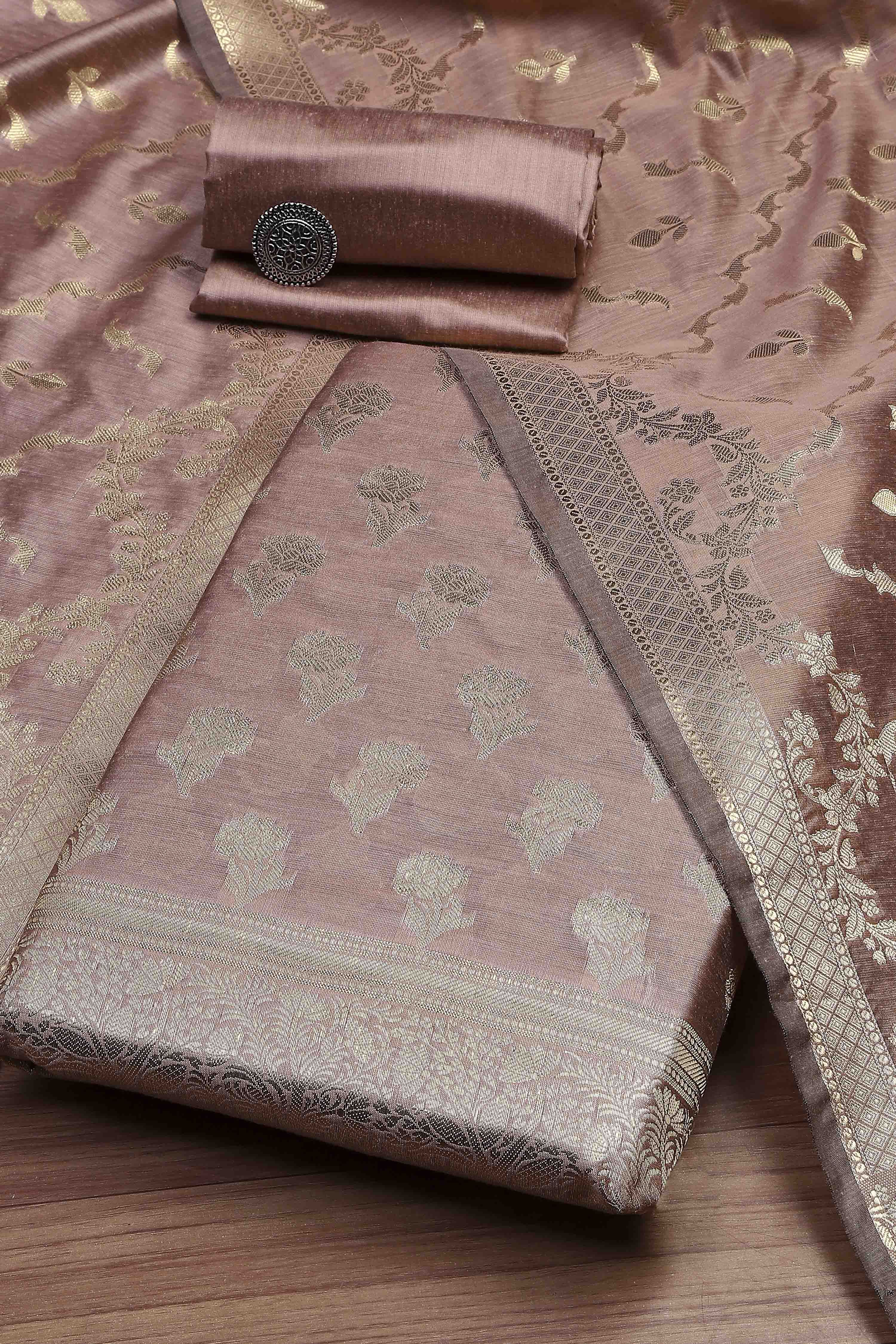 Lavender Cotton Printed Embroidered Unstitched Suit Set image number 0
