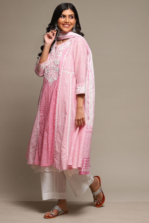 Rose Pink Cotton Layered Kurta Suit Set image number 6